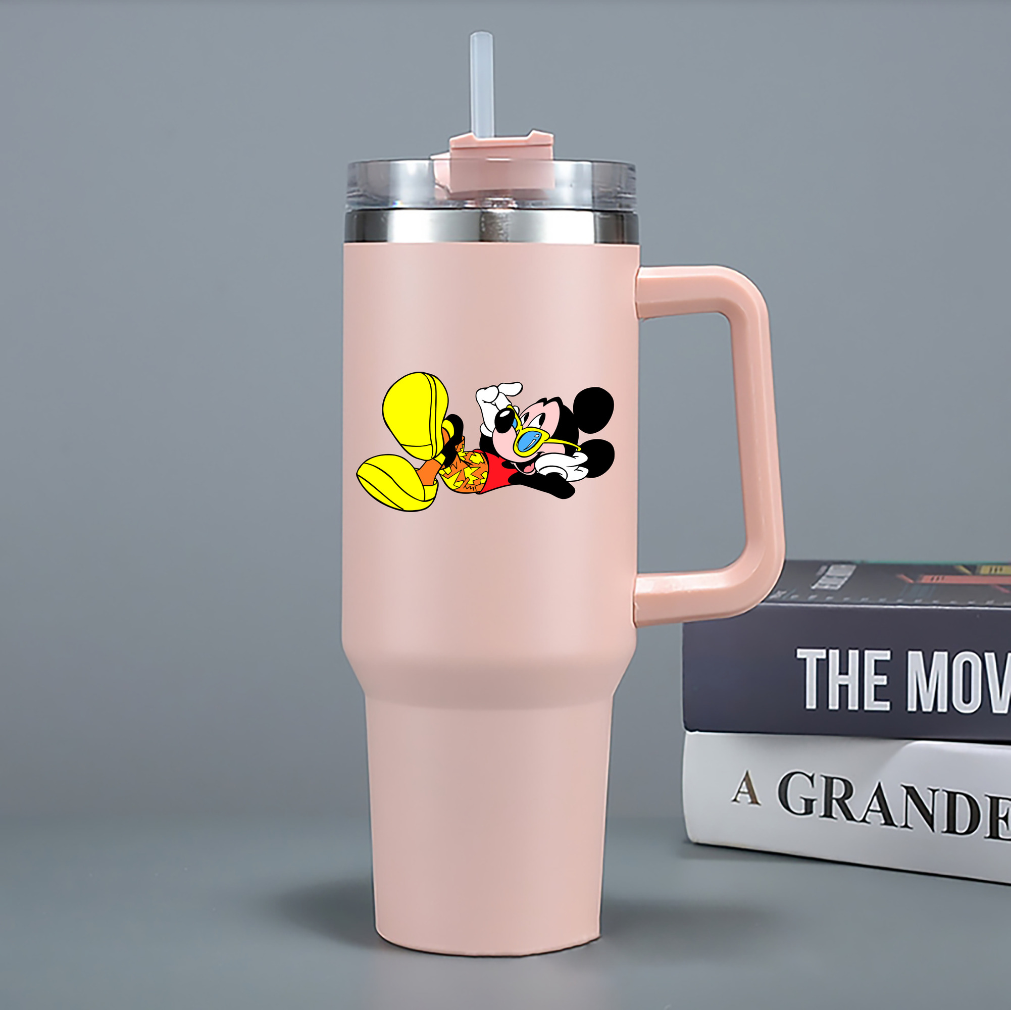 （画像用） ミッキーマウス Mickey Mouse 1200mL車用タンブラー - クリスタルステッカー（プラスチックストロー付き）